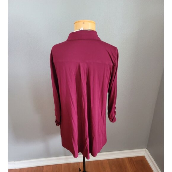 Kim Rogers Women’s Shirt Maroon Size Medium 3 /4 Sleeve Collared Button Up Top - Picture 3 of 10